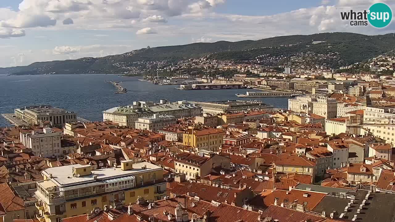Web kamera Trst uživo – Panorama grada, zaljeva, pomorske postaje i dvorca Miramare