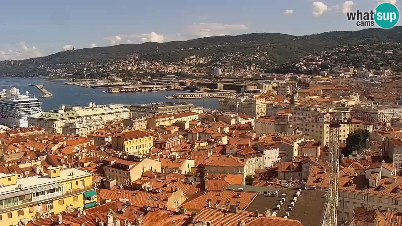 Spletna kamera v živo Trst – Panorama mesta, zaliva, pomorske postaje in gradu Miramar