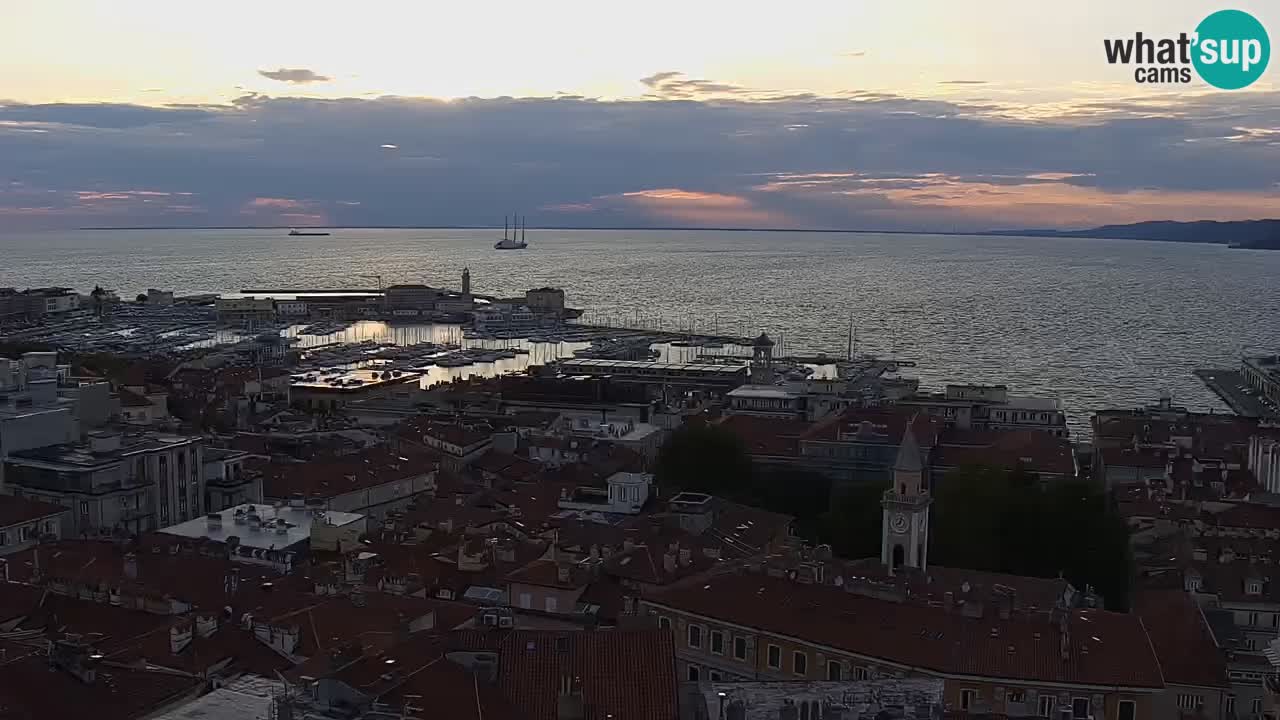 Spletna kamera v živo Trst – Panorama mesta, zaliva, pomorske postaje in gradu Miramar