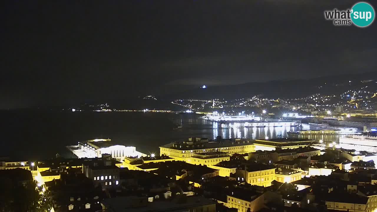 Web kamera Trst uživo – Panorama grada, zaljeva, pomorske postaje i dvorca Miramare