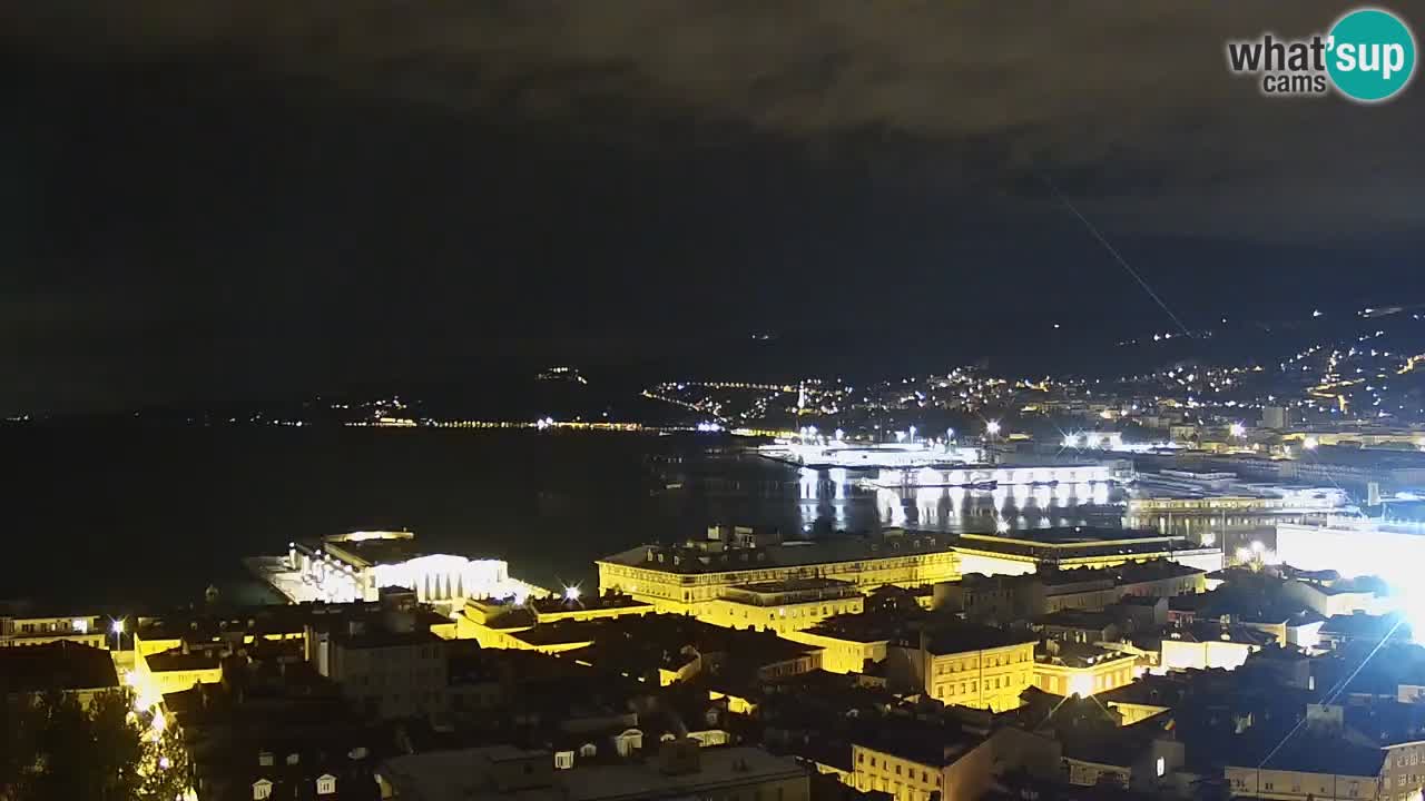 Web kamera Trst uživo – Panorama grada, zaljeva, pomorske postaje i dvorca Miramare
