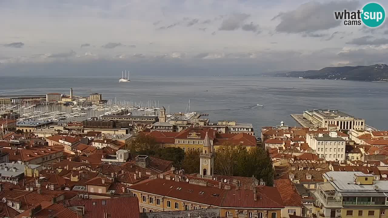 Web kamera Trst uživo – Panorama grada, zaljeva, pomorske postaje i dvorca Miramare