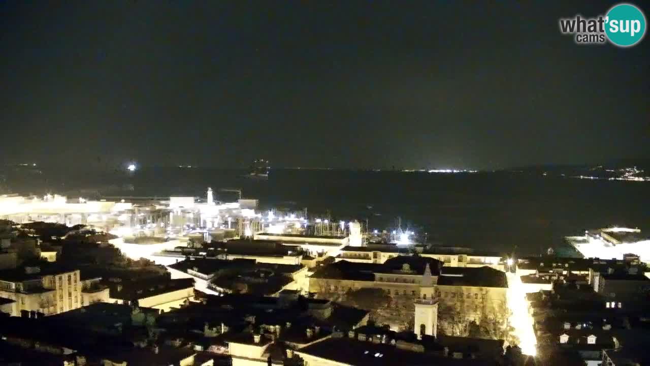 Spletna kamera v živo Trst – Panorama mesta, zaliva, pomorske postaje in gradu Miramar