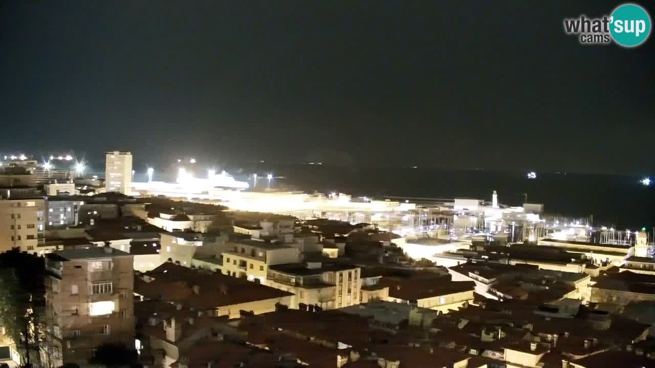 Web kamera Trst uživo – Panorama grada, zaljeva, pomorske postaje i dvorca Miramare