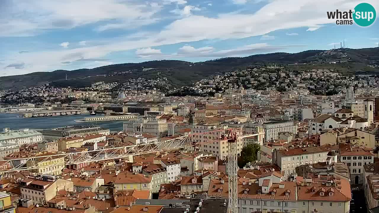 Spletna kamera v živo Trst – Panorama mesta, zaliva, pomorske postaje in gradu Miramar