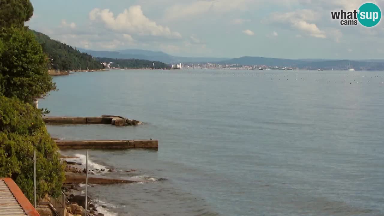 Trattoria BellaRiva webcam | Trieste costiera e castello di Miramare