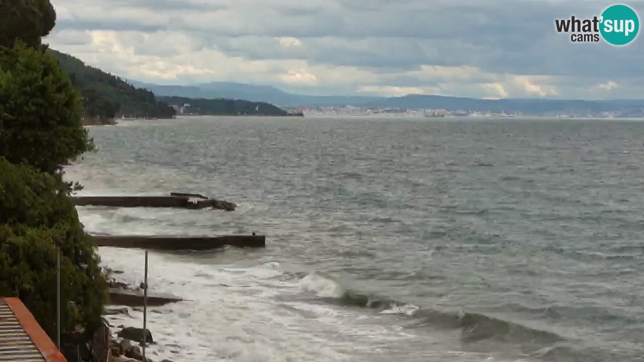 Trattoria BellaRiva webcam | Trieste costiera e castello di Miramare
