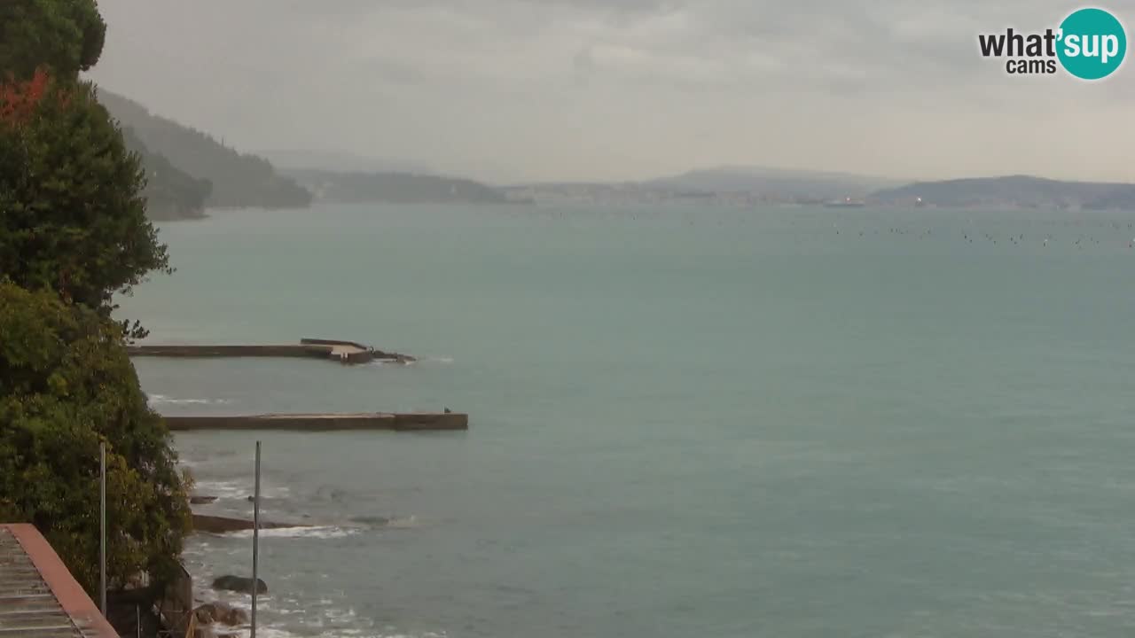 Trattoria BellaRiva webcam | Trieste costiera e castello di Miramare