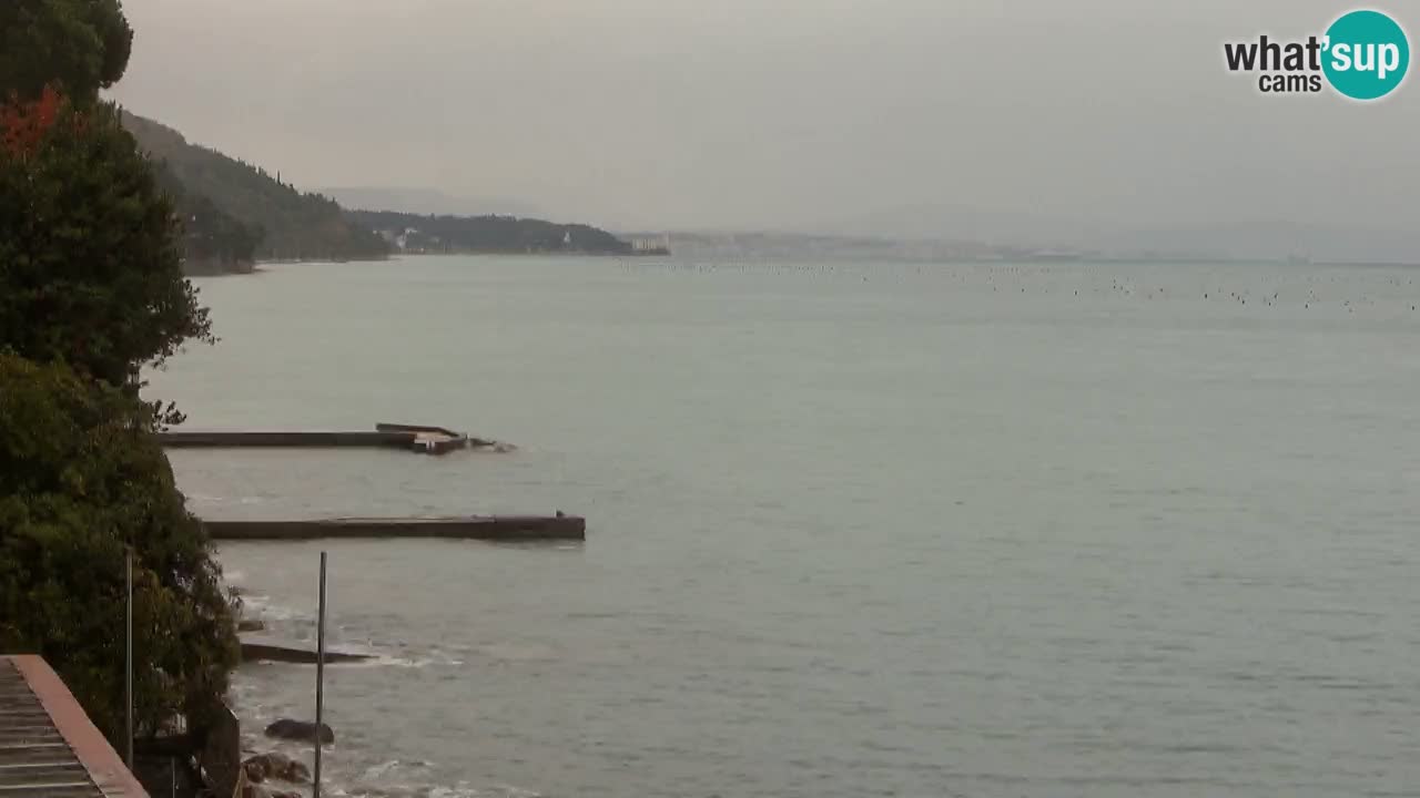 Trattoria BellaRiva webcam | Trieste costiera e castello di Miramare