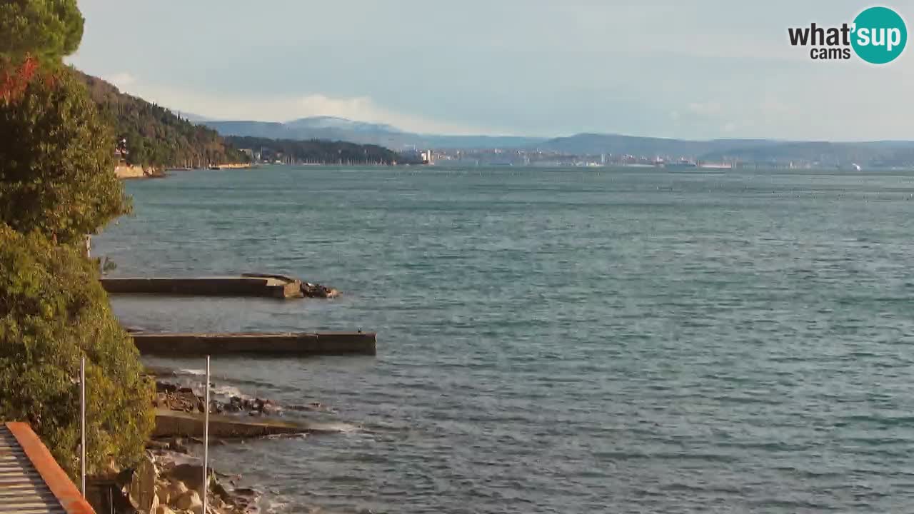 Trattoria BellaRiva webcam | Trieste costiera e castello di Miramare