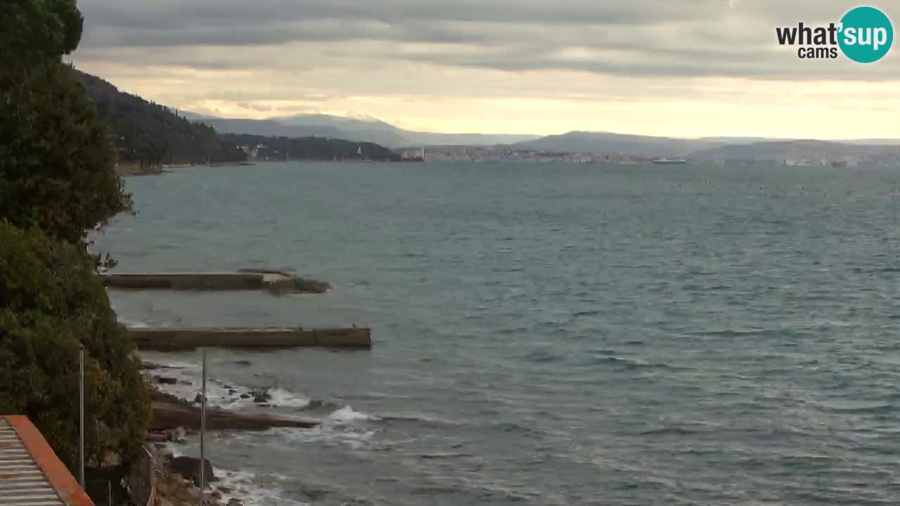 Trattoria BellaRiva webcam | Trieste costiera e castello di Miramare