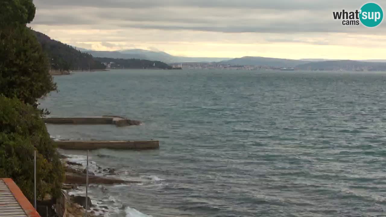 Trattoria BellaRiva webcam | Trieste costiera e castello di Miramare