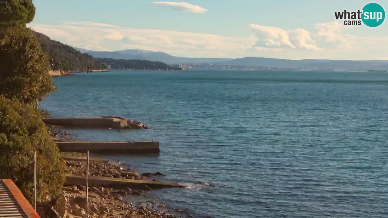 Trattoria BellaRiva webcam | Trieste costiera e castello di Miramare