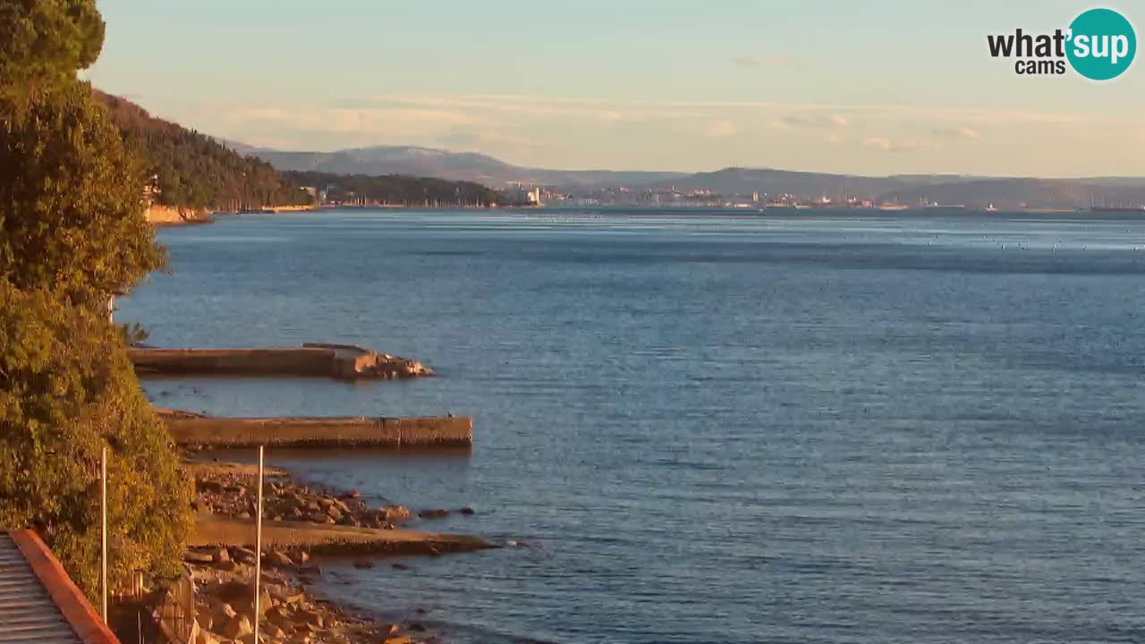 Trattoria BellaRiva webcam | Trieste costiera e castello di Miramare