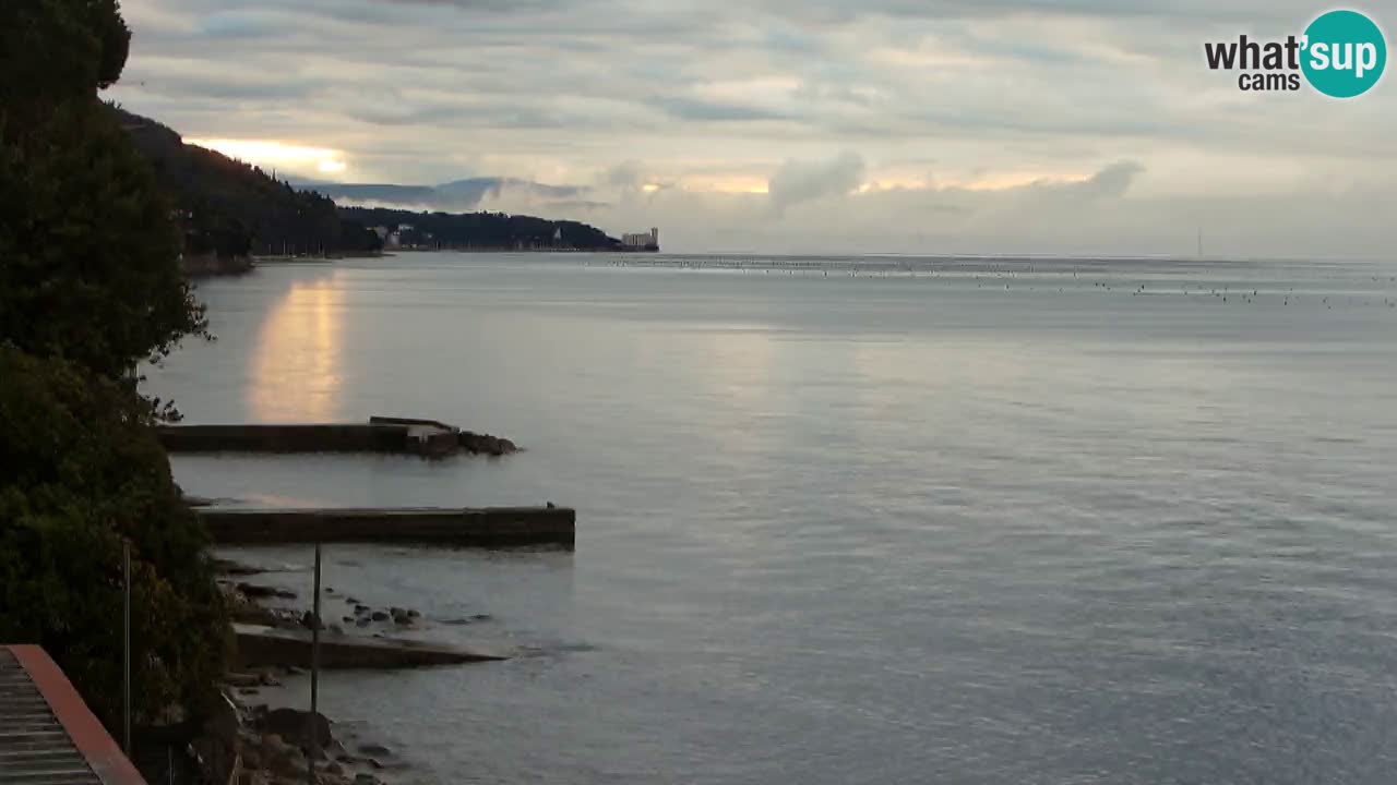 Trattoria BellaRiva webcam | Trieste costiera e castello di Miramare