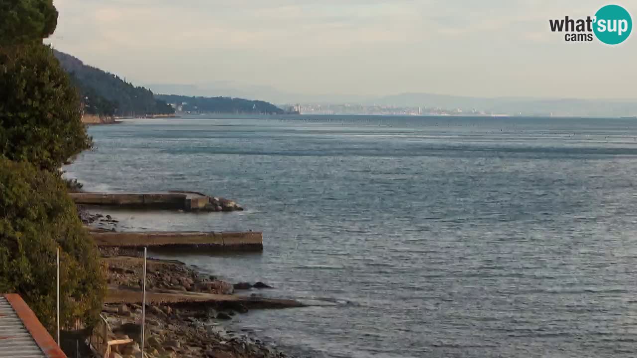 Trattoria BellaRiva webcam | Trieste costiera e castello di Miramare