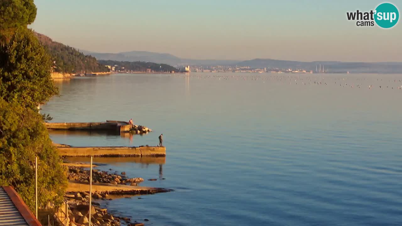 Trattoria BellaRiva webcam | Trieste costiera e castello di Miramare