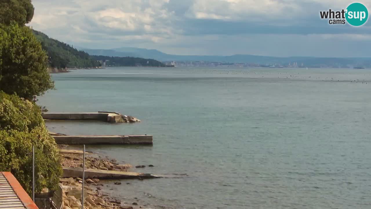 Trattoria BellaRiva webcam | Trieste costiera e castello di Miramare