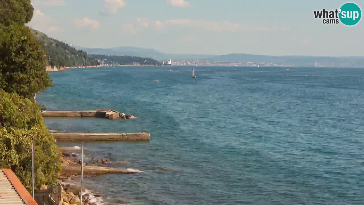 Trattoria BellaRiva webcam | Trieste costiera e castello di Miramare