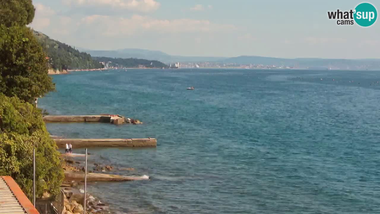 Trattoria BellaRiva webcam | Trieste costiera e castello di Miramare
