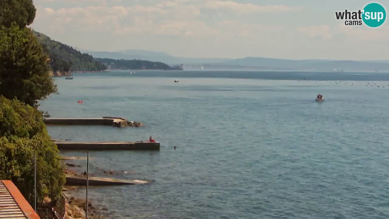 Trattoria BellaRiva webcam | Trieste costiera e castello di Miramare