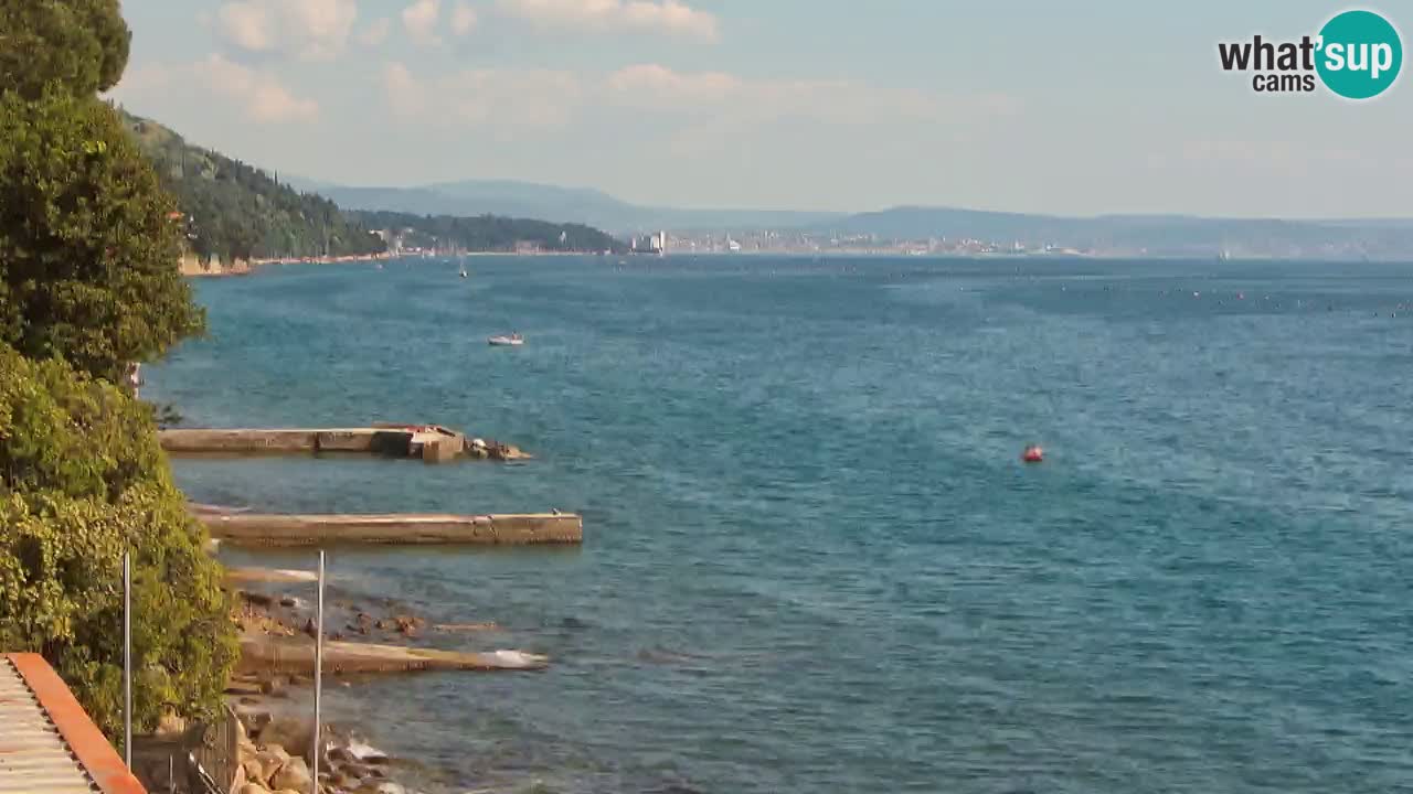 Trattoria BellaRiva webcam | Trieste costiera e castello di Miramare