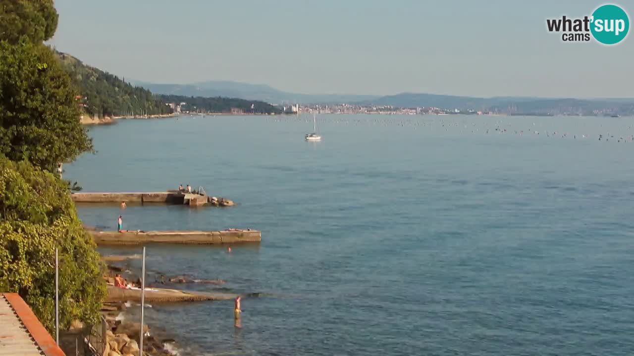 Trattoria BellaRiva webcam | Trieste costiera e castello di Miramare