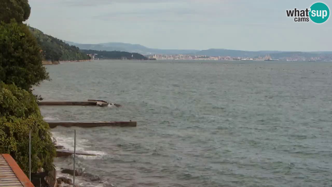 Trattoria BellaRiva webcam | Trieste costiera e castello di Miramare