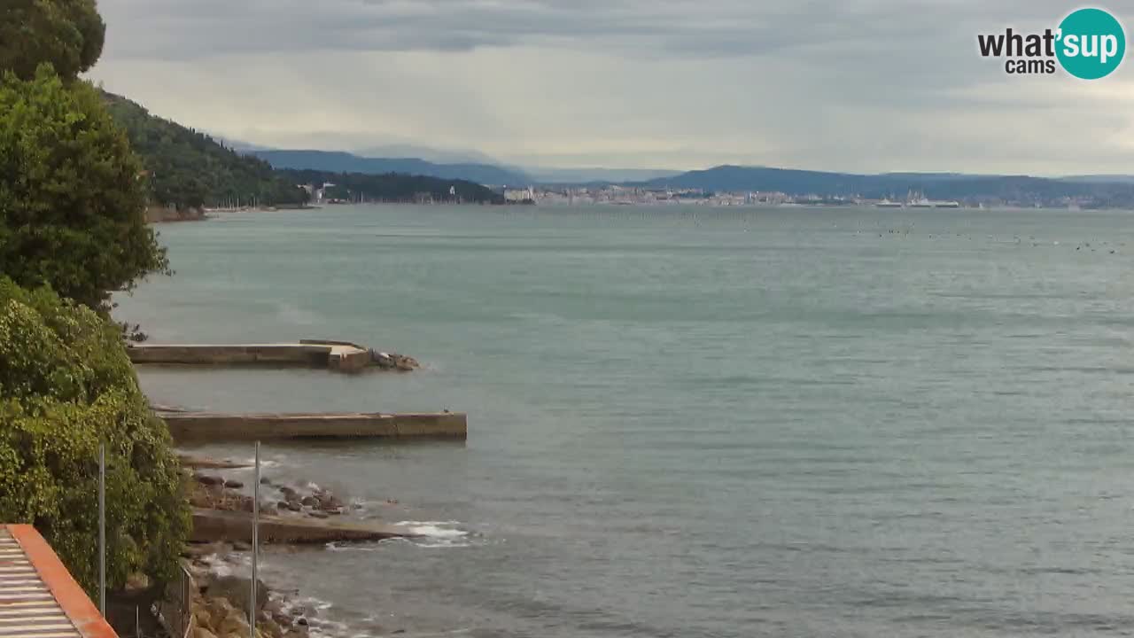 Trattoria BellaRiva webcam | Trieste costiera e castello di Miramare