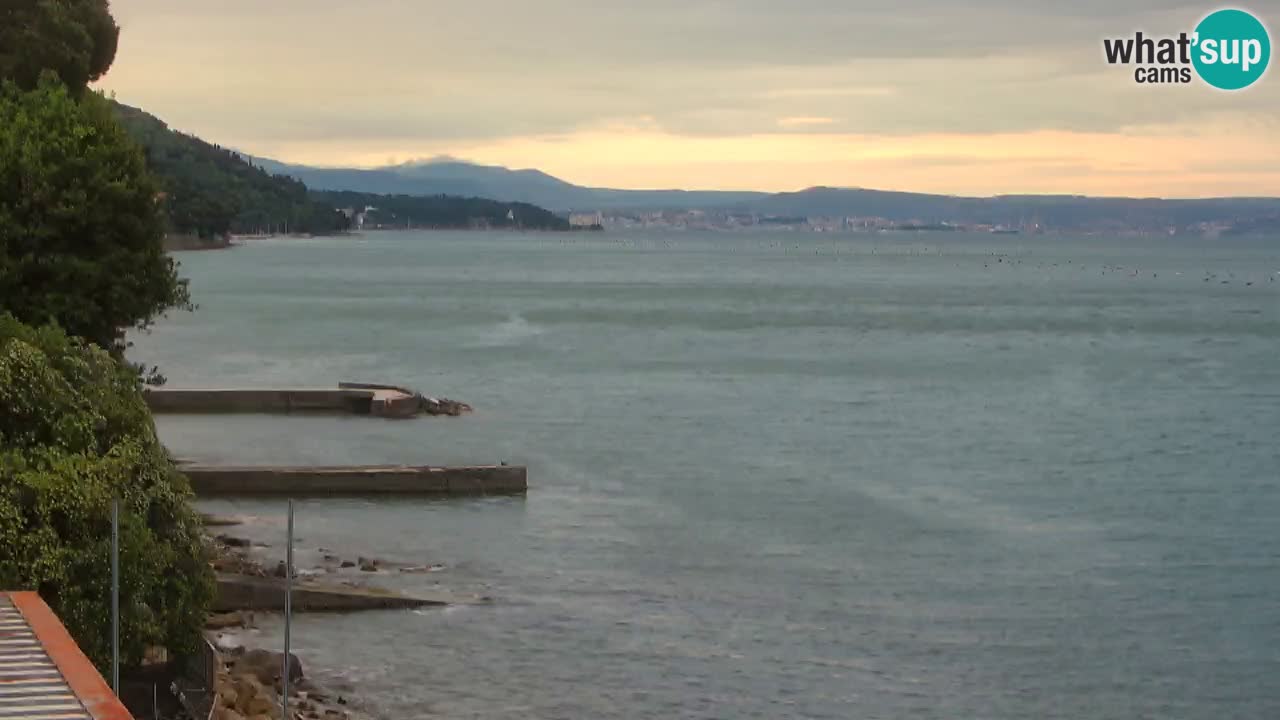 Trattoria BellaRiva webcam | Trieste costiera e castello di Miramare