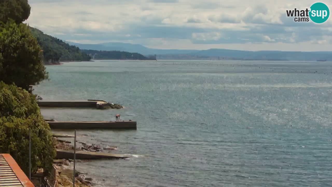 Trattoria BellaRiva webcam | Trieste costiera e castello di Miramare
