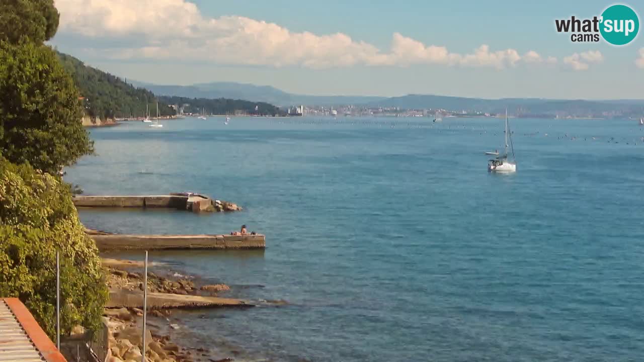 Trattoria BellaRiva webcam | Trieste costiera e castello di Miramare