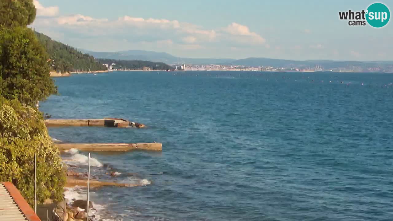 Trattoria BellaRiva webcam | Trieste costiera e castello di Miramare