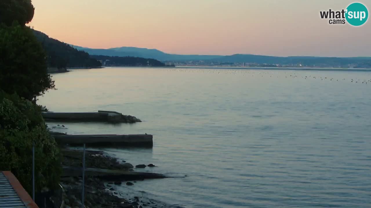 Trattoria BellaRiva webcam | Trieste costiera e castello di Miramare