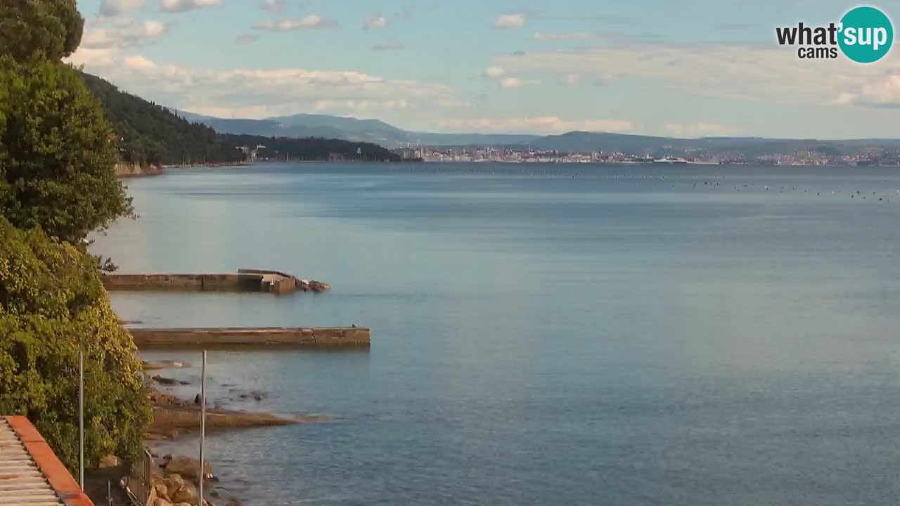 Trattoria BellaRiva webcam | Trieste costiera e castello di Miramare