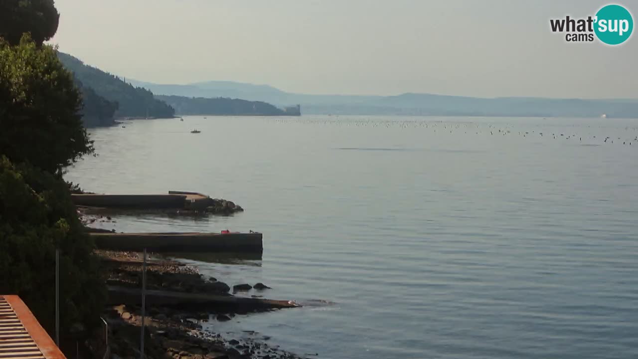 Trattoria BellaRiva webcam | Trieste costiera e castello di Miramare