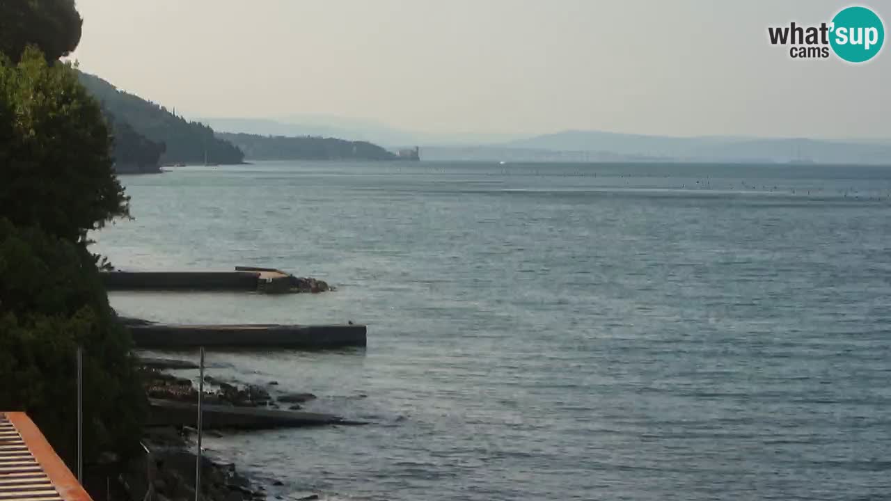 Trattoria BellaRiva webcam | Trieste costiera e castello di Miramare