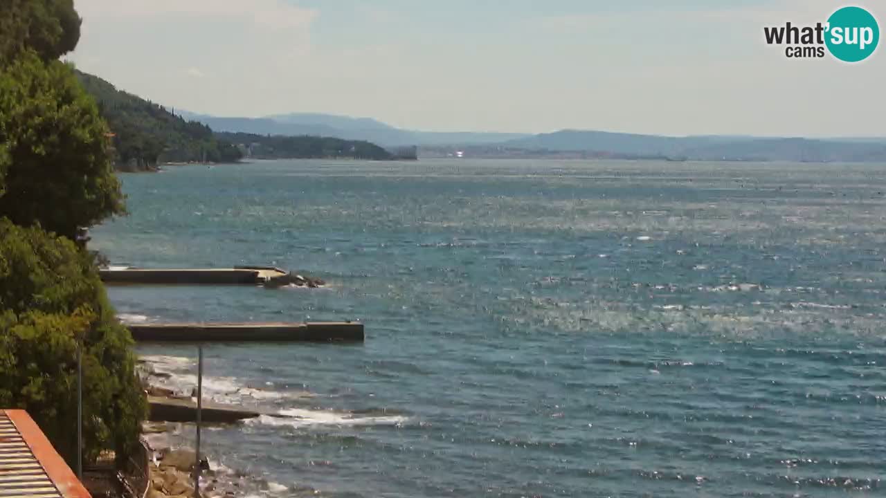 Trattoria BellaRiva webcam | Trieste costiera e castello di Miramare