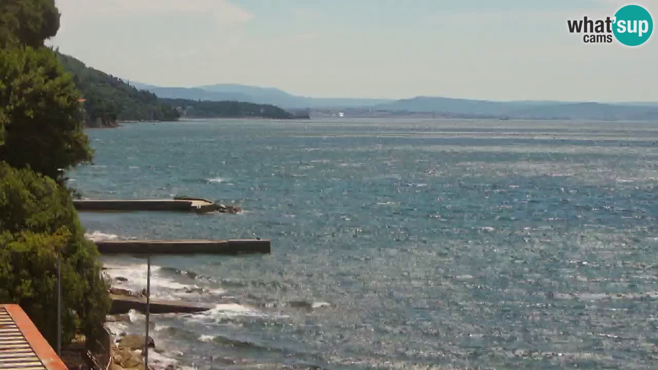 Trattoria BellaRiva webcam | Trieste costiera e castello di Miramare