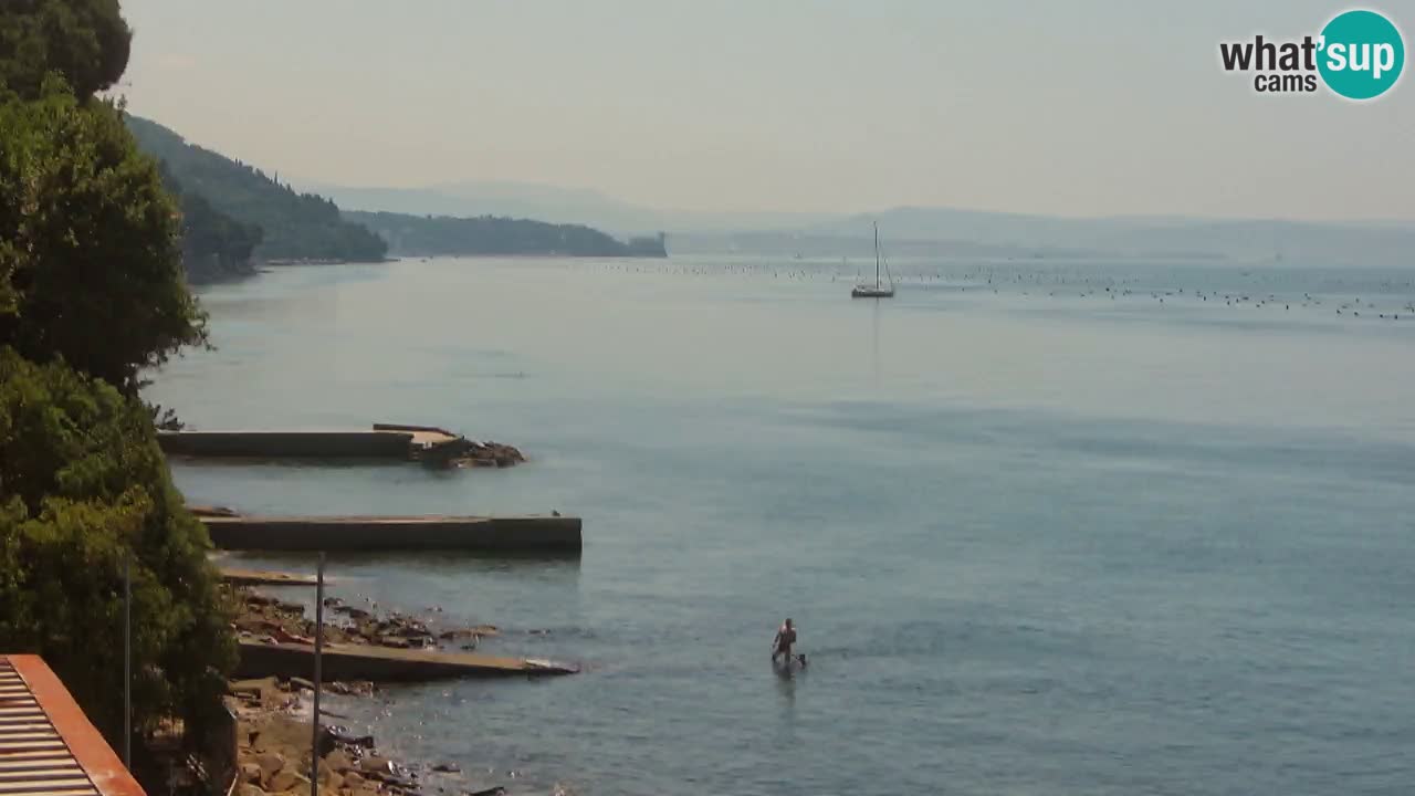 Gostilna BellaRiva kamera | Trst obala – pogled na Miramarski grad