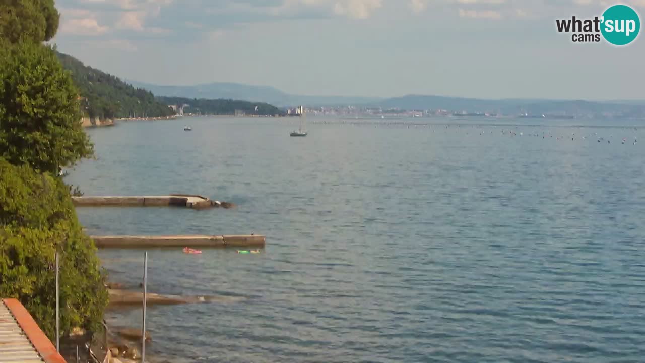 Trattoria BellaRiva webcam | Trieste costiera e castello di Miramare