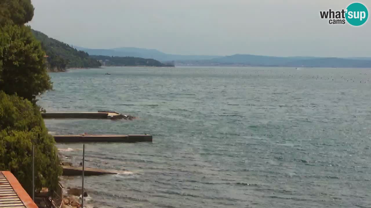 Trattoria BellaRiva webcam | Trieste costiera e castello di Miramare