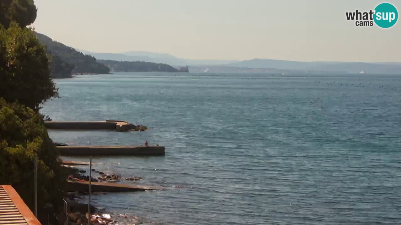 Trattoria BellaRiva webcam | Trieste costiera e castello di Miramare