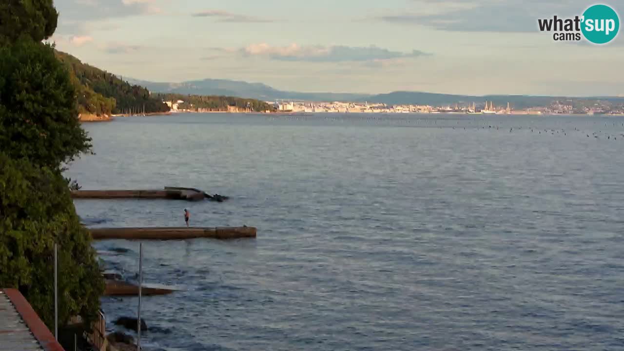 Trattoria BellaRiva webcam | Trieste costiera e castello di Miramare