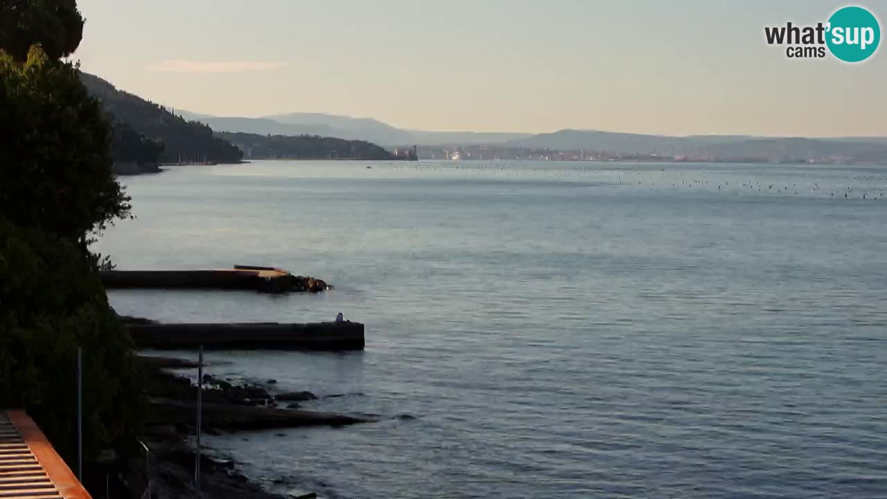 Trattoria BellaRiva webcam | Trieste costiera e castello di Miramare