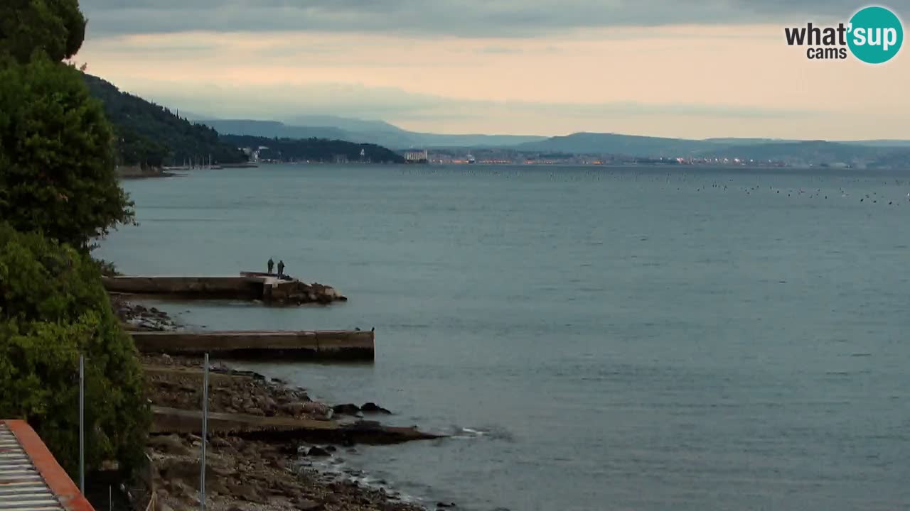 Trattoria BellaRiva webcam | Trieste costiera e castello di Miramare