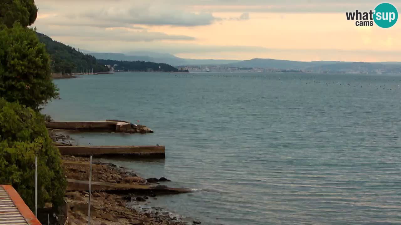 Trattoria BellaRiva webcam | Trieste costiera e castello di Miramare