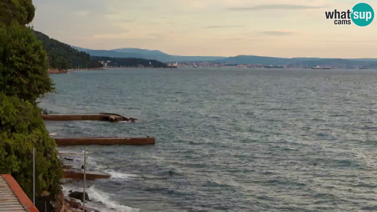 Trattoria BellaRiva webcam | Trieste costiera e castello di Miramare