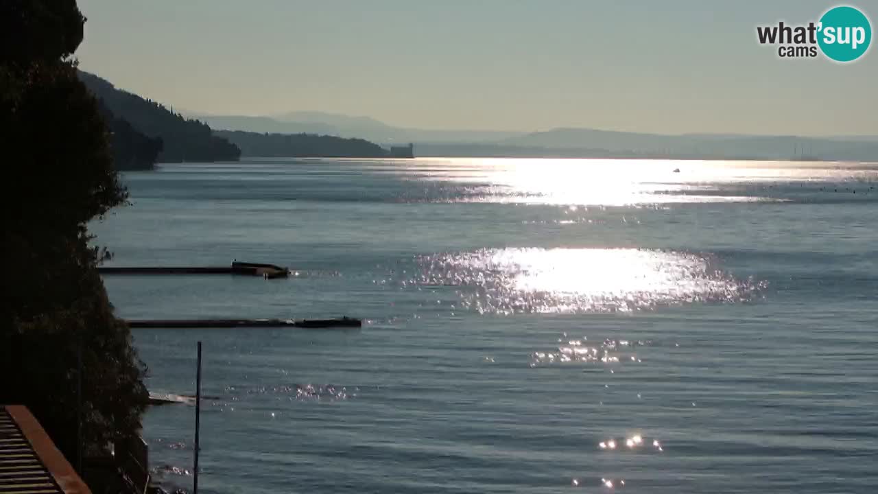 Trattoria BellaRiva webcam | Trieste costiera e castello di Miramare