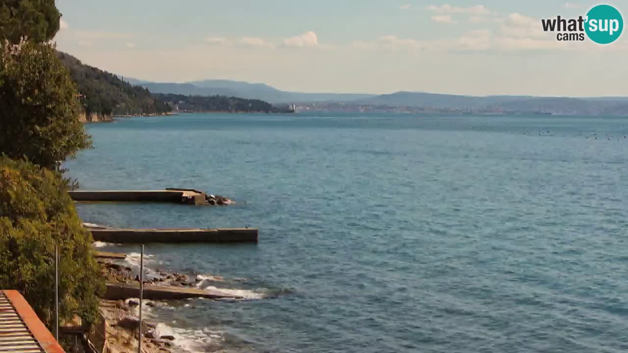 Trattoria BellaRiva webcam | Trieste costiera e castello di Miramare